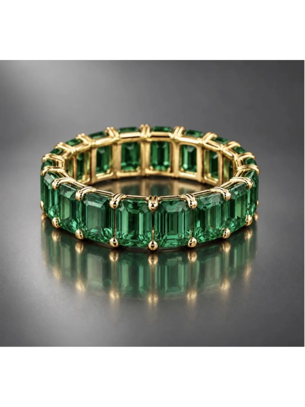 KURT GEIGER LONDON GOLD TONE SQUARE CUT CRYSTAL ETERNITY RING IN EMERALD GREEN 7